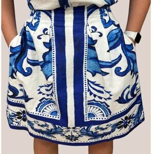 Blue & White Printed Mini Skirt
